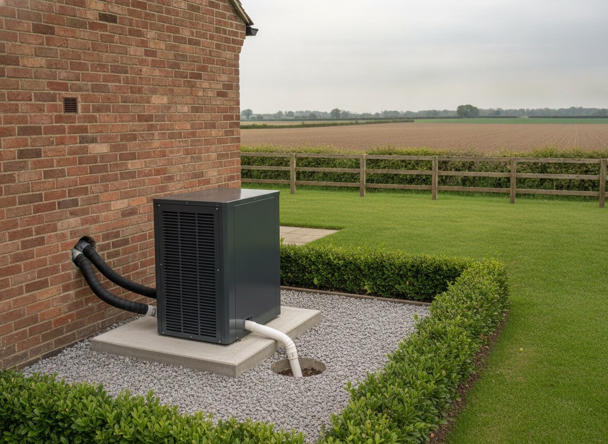 Air source heat pump installed in the garden of a Kent home as a boiler alternative