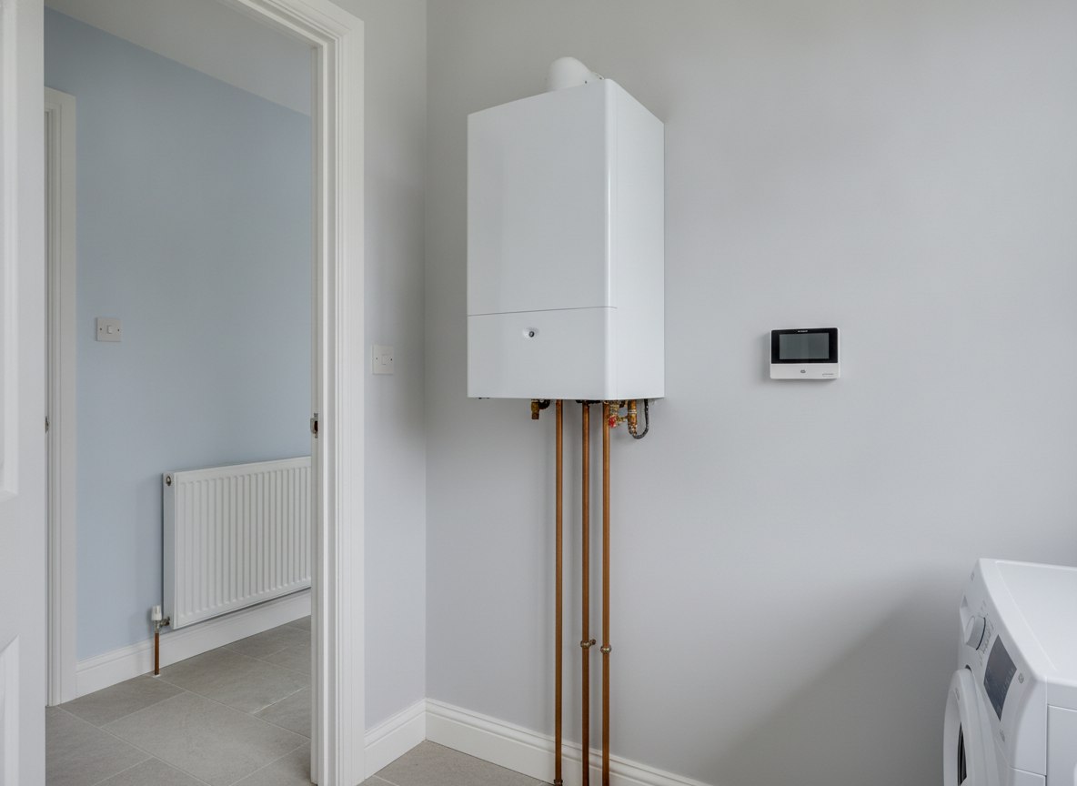 Modern condensing gas boiler running a radiator system in a Kent property